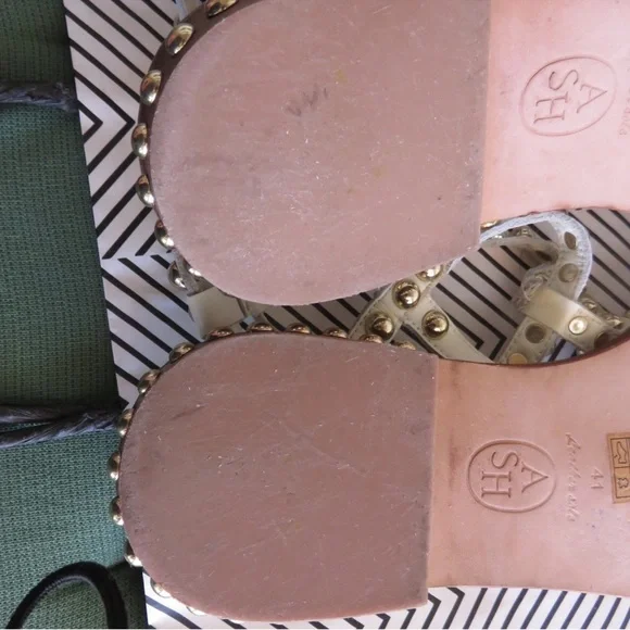 ASH Play Studded Leather White Sandals Gladiator Flats  Size 41 Women's 10.5 - Picture 6 of 6